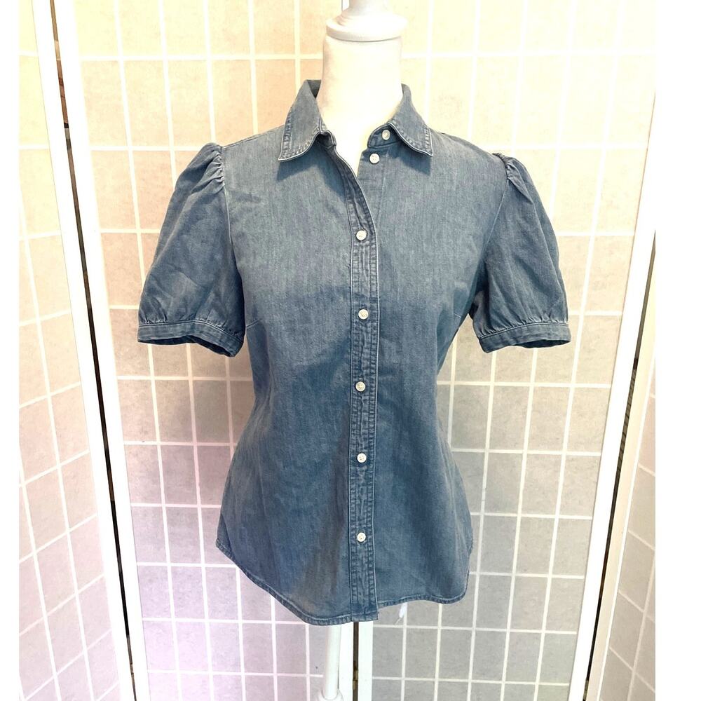 J.Crew Puff Sleeve Button Front NEW Chambray Cottagecore Preppy Feminine Classic